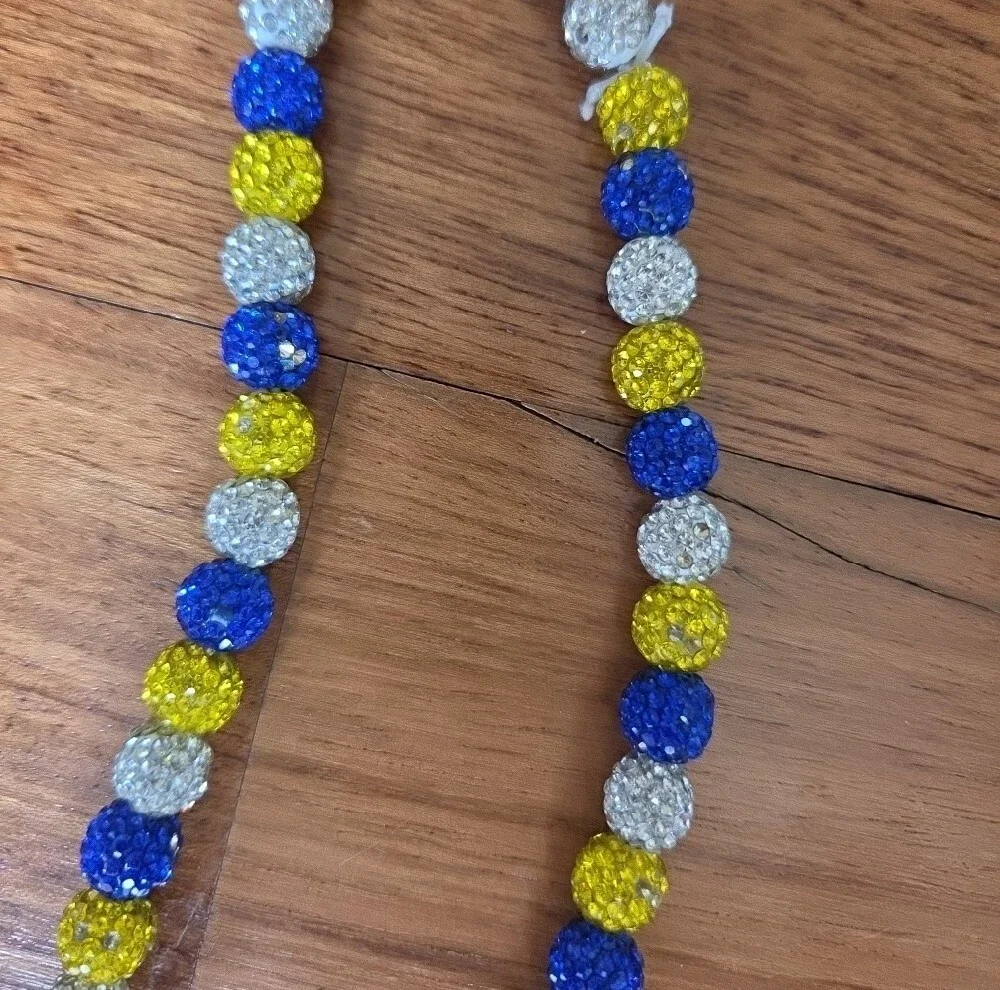 Blue, Yellow & White Beaded Baseball Necklaces